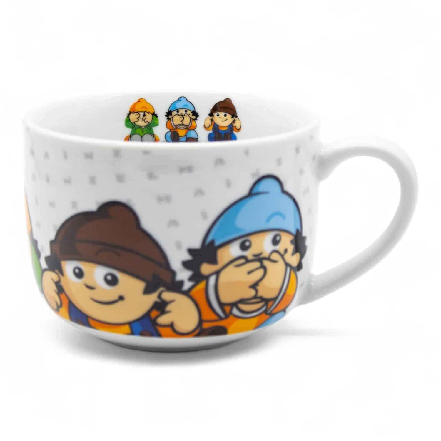 Mainzelmännchen Jumbo Tasse | Motiv: Conni, Anton und Berti im Motiv der 3 Affen der Weisheit. Innenansicht