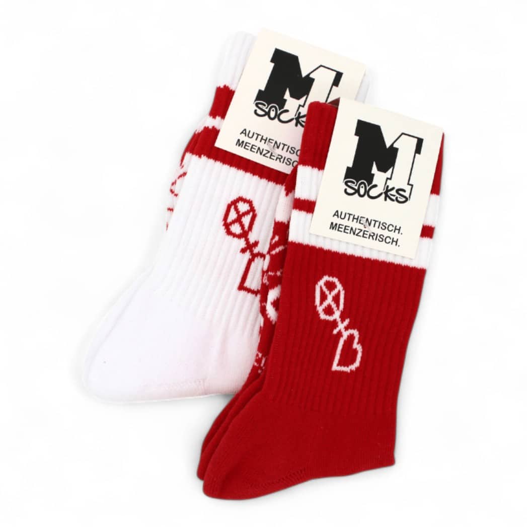 #mainzgefühl Tennissocken von M1 in weiß und rot verpackt