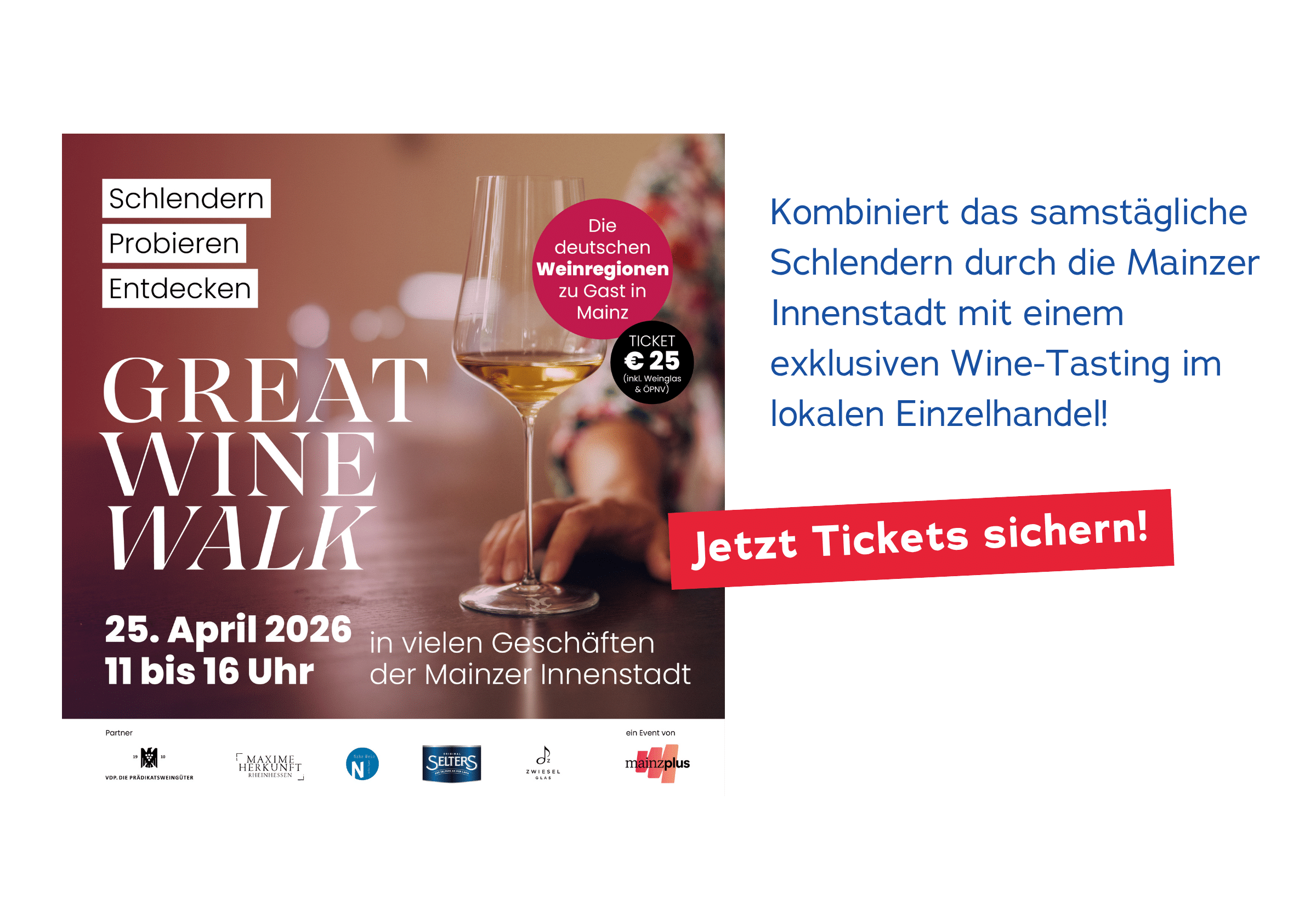 mainz STORE Onlineshop Startseite Header_Great Wine Walk Teaser für den Great Wine Walk am 25. April in der Mainzer Innenstadt
